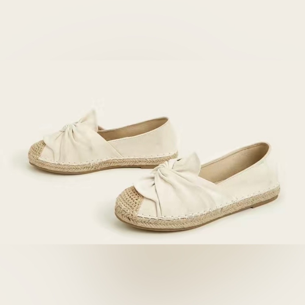 Beige Espadrille Bow Knot Flats Slip On Shoes